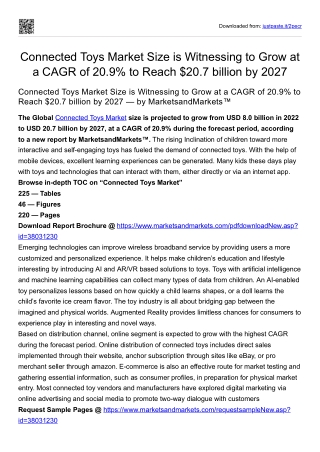 Connected Toys Market Size Grow at a CAGR of 20.9% to Reach $20.7 BN by 2027