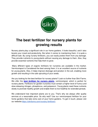 The best fertilizer for nursery plants for growing results