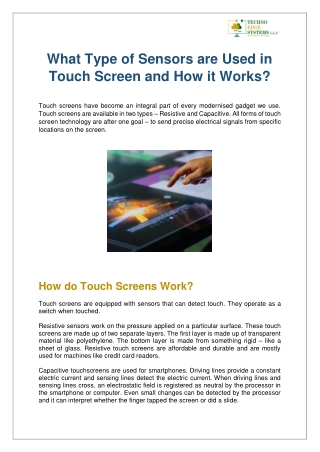 What Type of Sensors are Used in Touch Screen and How it Works
