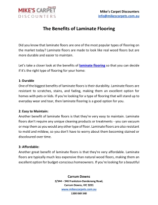 The Benefits of Laminate Flooring