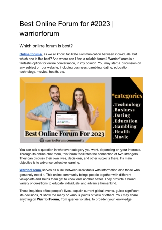 Best Online Forum for #2023 _  warriorforum