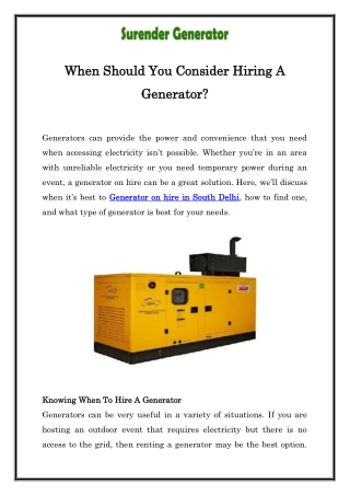 When Should You Consider Hiring A Generator