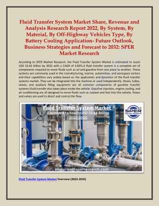 Fluid Transfer System Market Share, Revenue and Analysis Research Report 2022