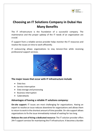 Choosing an IT Solutions Company in Dubai Has Many Benefits