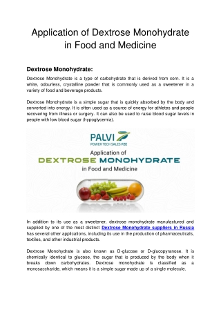 Application of Dextrose Monohydrate in Food and Medicine