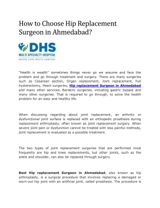 How to Choose Hip Replacement Surgeon in Ahmedabad