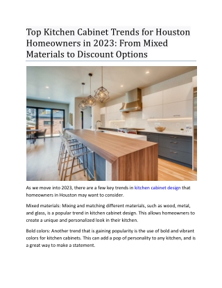 Top Kitchen Cabinet Trends for Houston Homeowners in 2023- From Mixed Materials to Discount Options