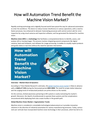 How will Automation Trend Benefit the Machine Vision Market?