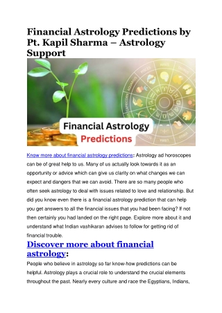 Financial Astrology Predictions by Pt. Kapil Sharma – Astrology Support