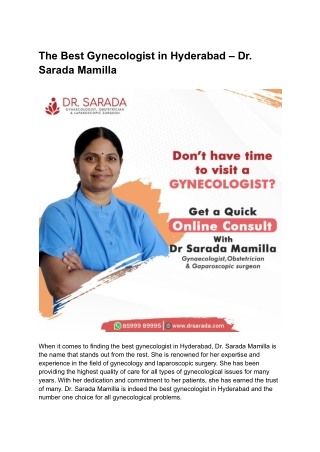 Best Gynecologist in Hyderabad | Dr. Sarada Mamilla