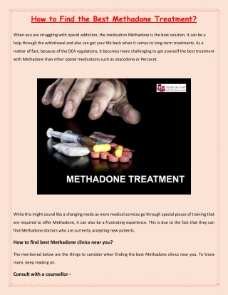 How to Find the Best Methadone Treatment