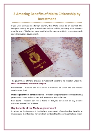 3 Amazing Benefits of Malta Citizenship by Investment