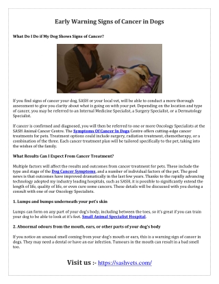 Early Warning Signs of Cancer in Dogs
