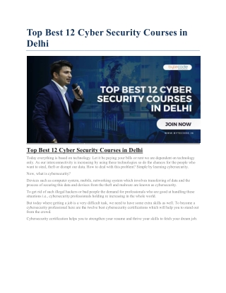 Top Best 12 Cyber Security Courses in Delhi