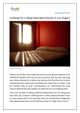 Looking For a Sleep Specialist Doctor in Las Vegas ?