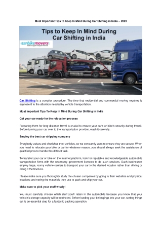 Most Important Tips To Keep In Mind During Car Shifting in India - 2023