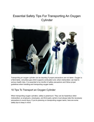 Safety Tips For Transporting An Oxygen Cylinder