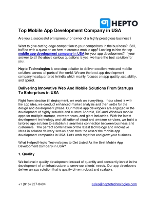 Top Mobile App Development Company in USA