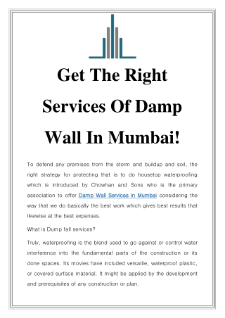 Damp Wall Services in Mumbai Call-9029469931