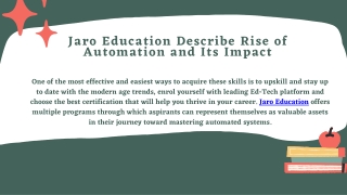 Jaro Education Describe Rise of Automation and Its Impact on the Workforce