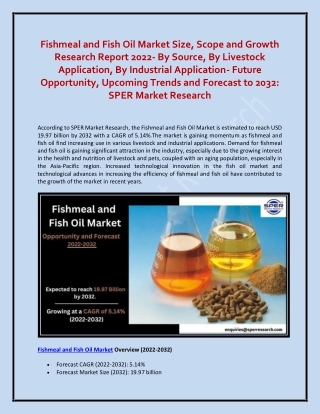 Fishmeal and Fish Oil Market Size, Scope and Growth Research Report 2022