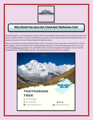 Why Should You Carry Out Triund And Thatharana Trek