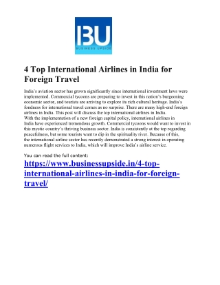 4 Top International Airlines in India for Foreign Travel