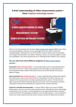 A brief understanding of Video measurement system = View’s Optical metrology system