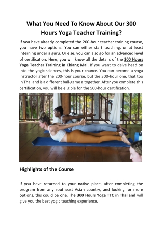 What You Need To Know About Our 300 Hours Yoga Teacher Training?