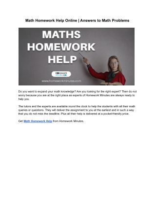 Math Homework Help Online | Answers to Math Problems