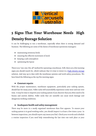 5 Signs That Your Warehouse Needs  High Density Storage