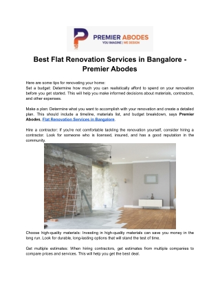 Best Flat Renovation Services in Bangalore -  Premier Abodes