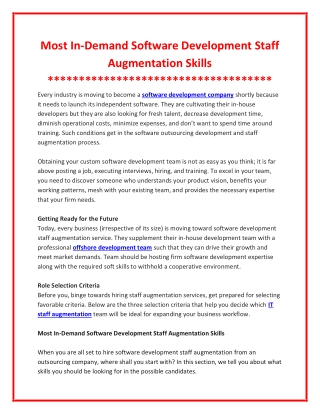 Software Development Staff Augmentation Skills