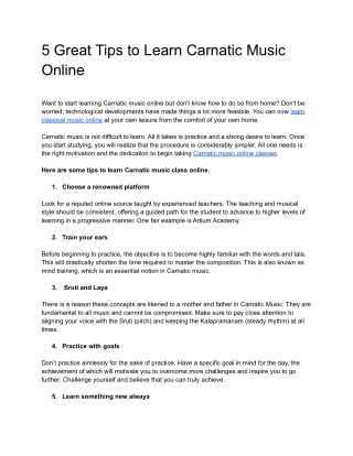 5 Great Tips to Learn Carnatic Music Online