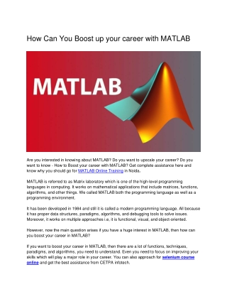 How Can You Boost up your career with MATLAB