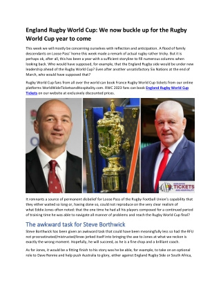 England Rugby World Cup We now buckle up for the Rugby World Cup year to come