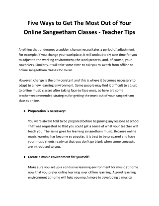 Five ways to get the most out of your online sangeetham classes - Teacher Tips