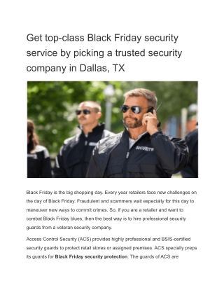 Get top-class Black Friday security service by picking a trusted security company in Dallas, TX