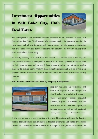 Investment Opportunities in Salt Lake City, Utah Real Estate