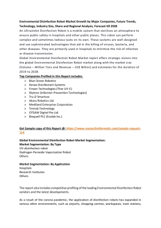 Environmental Disinfection Robot Market Growth by Major Companies, Future Trends