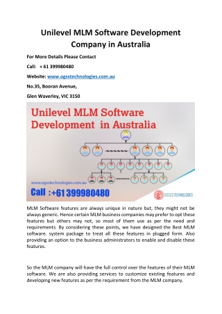 Unilevel MLM Software Development Company in Australia