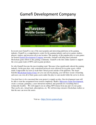 Gamefi Development- Company