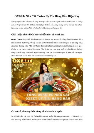 OXBET- Nhà Cái Casino Uy Tín Hàng Đầu Hiện Nay