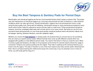 Buy the Best Tampons & Sanitary Pads for Period Days