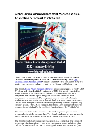 Global Clinical Alarm Management Market Analysis, Application & Forecast to 2022-2028