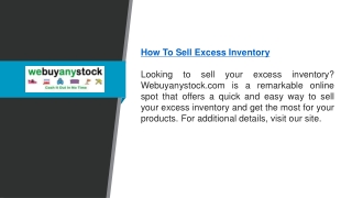 How To Sell Excess Inventory  Webuyanystock.com