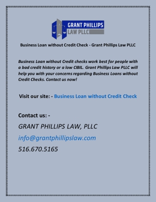Business Loan without Credit Check - Grant Phillips Law PLLC