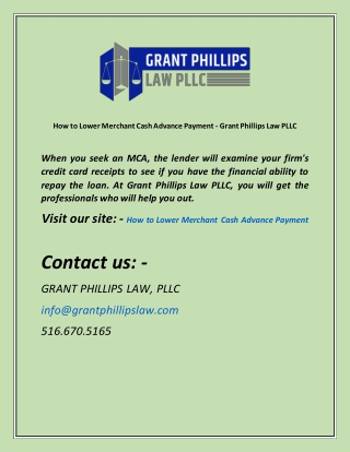 How to Lower Merchant Cash Advance Payment - Grant Phillips Law PLLC