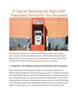 Atm placement services