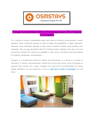 Boys and Girls PG in Sector 31 Gurgaon - Osmstays
